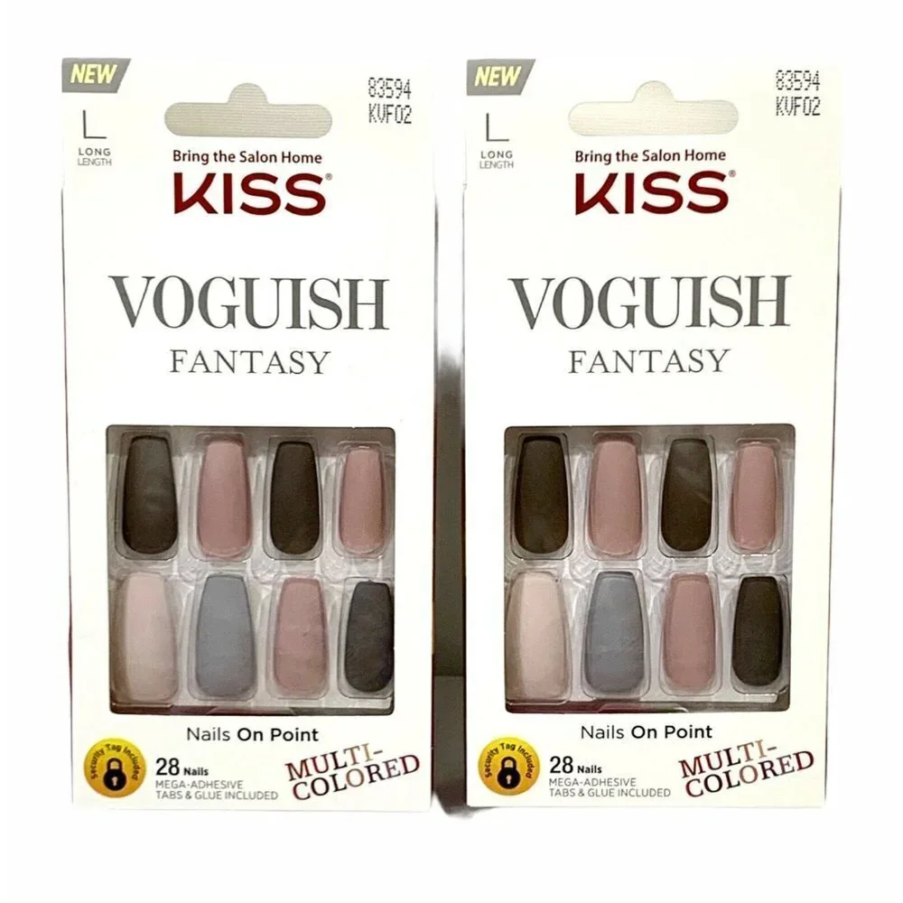 2 KISS Voguish‎ Fantasy Ready-to-Wear Press-On Nails CHILLOUT Long Coffin Matte